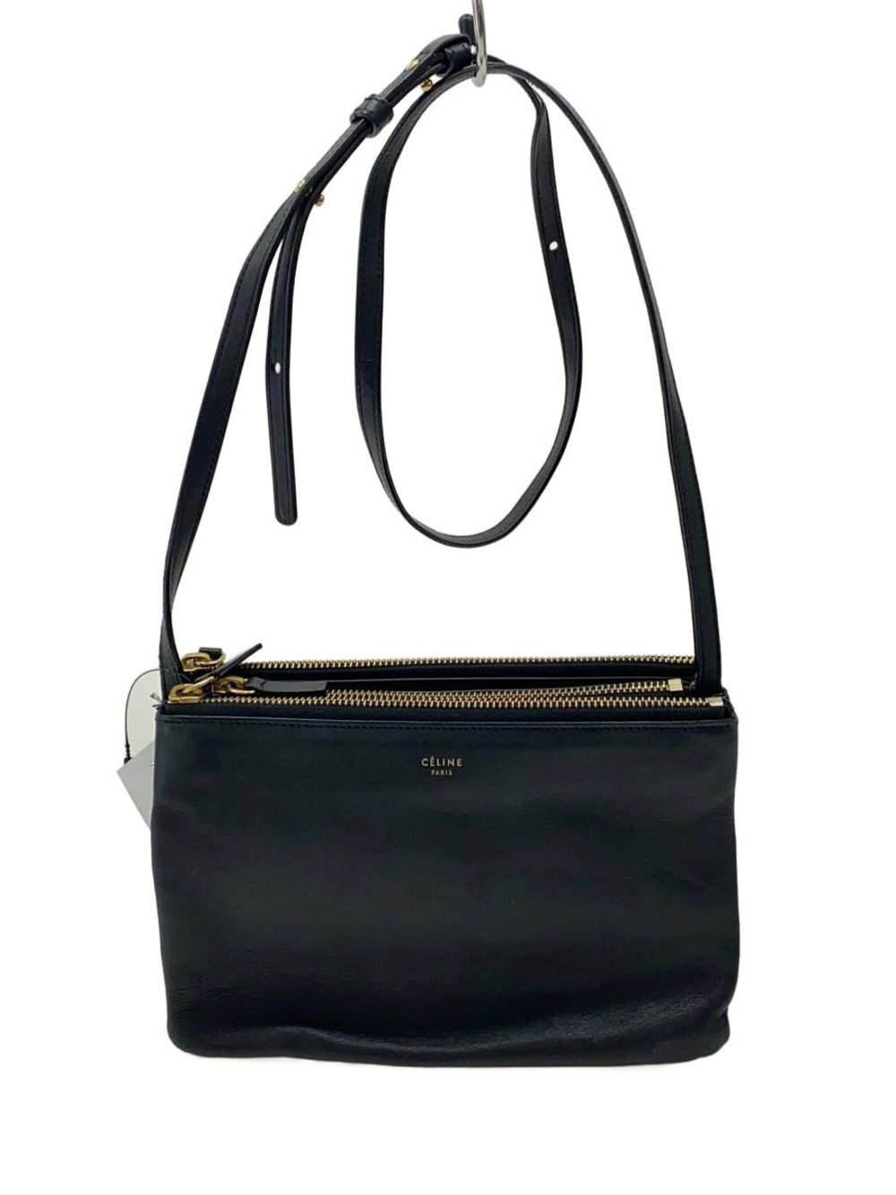 Celine Trio Shoulder Bag Leather Black
